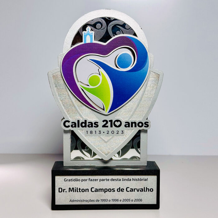 Troféu Personalizado Metalizado com Acrílico Dourado - IMGT0003